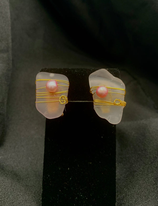Sea Glass Post Earring w/clip back by Jacqueline Ganim-DeFalco