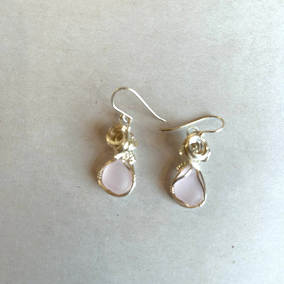 Wire Wrapped Pink Sea Glass Earrings