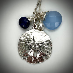 Large Sand Dollar Pendant with Lapis and Blue Quartz by Betsy Frost Design