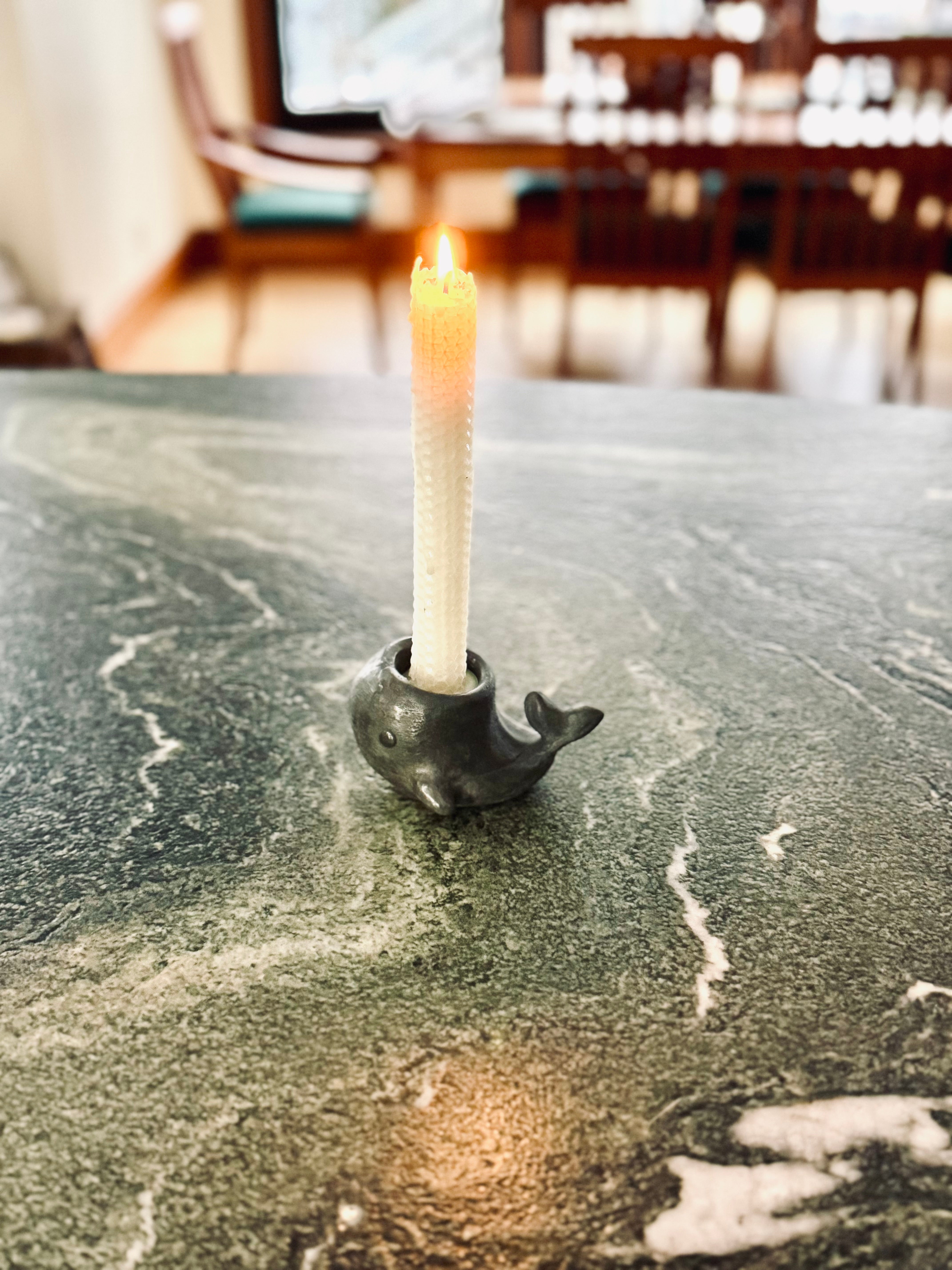 Steel Whale Candle Holder Sculpture, Pair