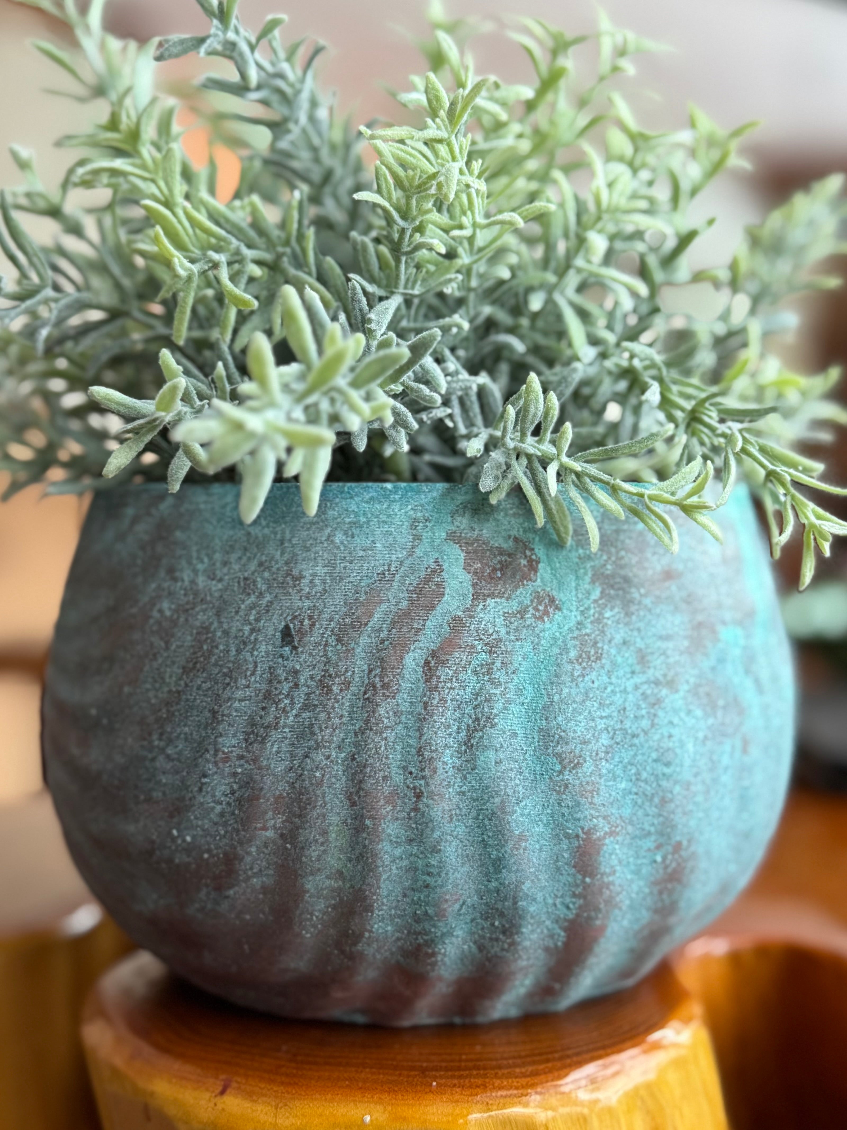 self watering ceramic planter Copper Patina Self-Watering Planter (Coastal Texture Series) — Made in Maine, USA