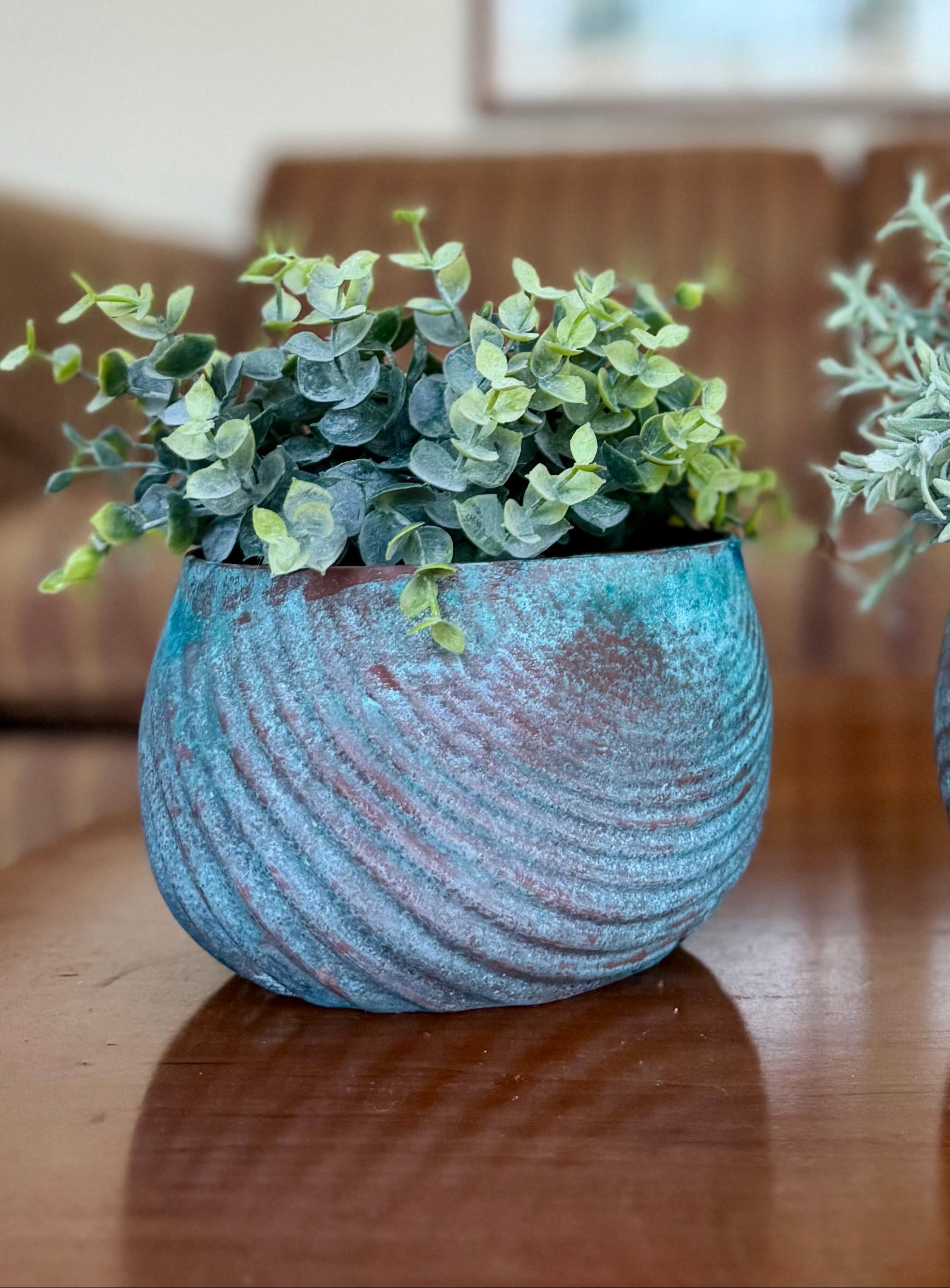 Copper Patina Self-Watering Planter (Coastal Texture Series) — Made in Maine, USA