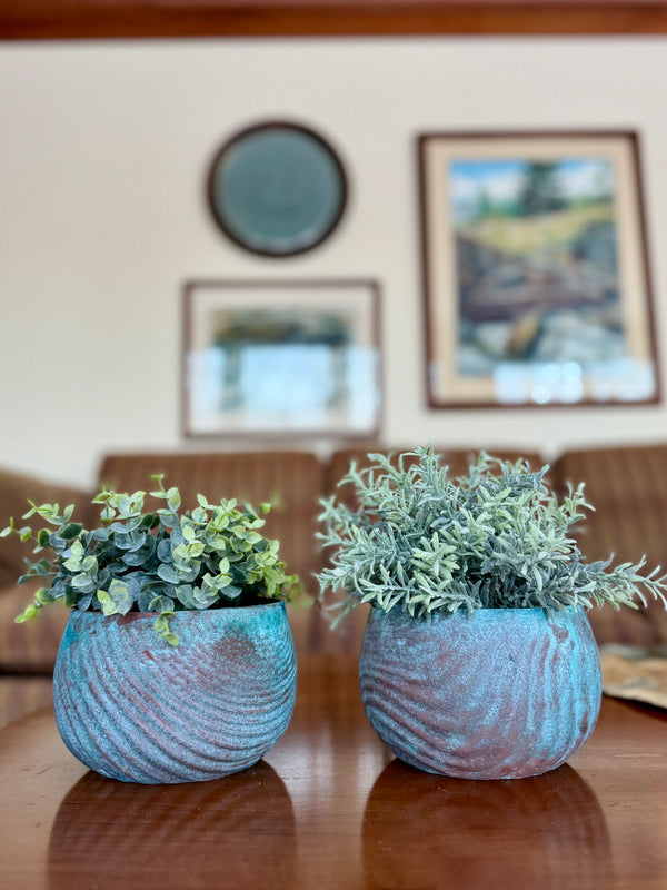 Copper Patina Self-Watering Planter (Coastal Texture Series) — Made in Maine, USA