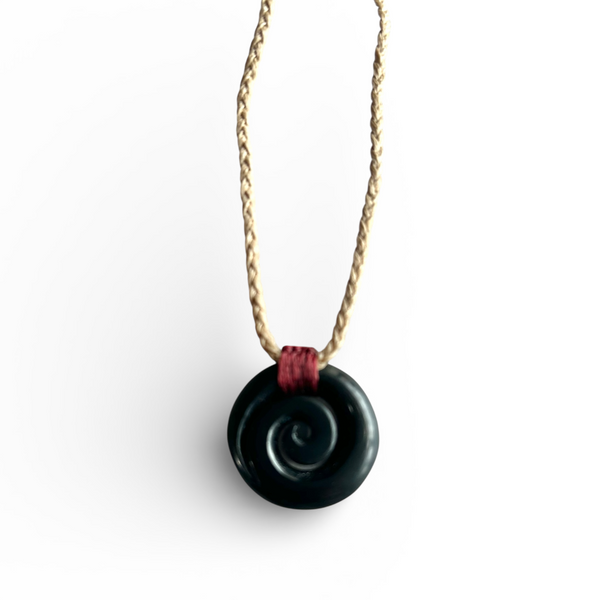 Black Wyoming Nephrite Jade Koru Necklace by Joe Foster