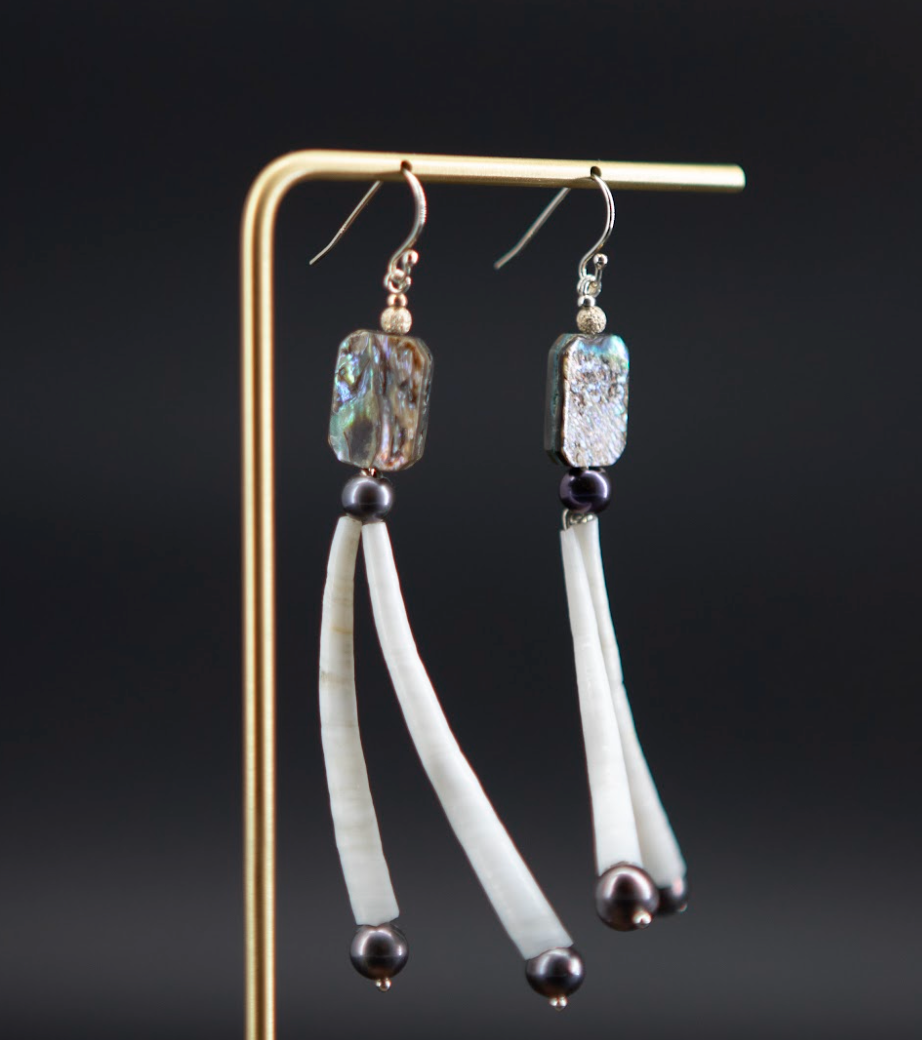 Abalone Paua Geo and Peacock Pearl Earrings