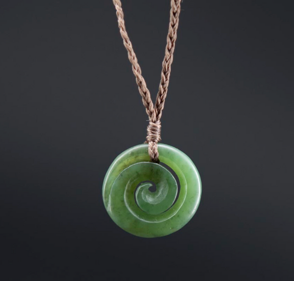Green Wyoming Nephrite Jade Koru Necklace by Joe Foster
