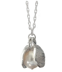 Trapped White Pearl In Clamshell Pendant on Sterling Silver Chain