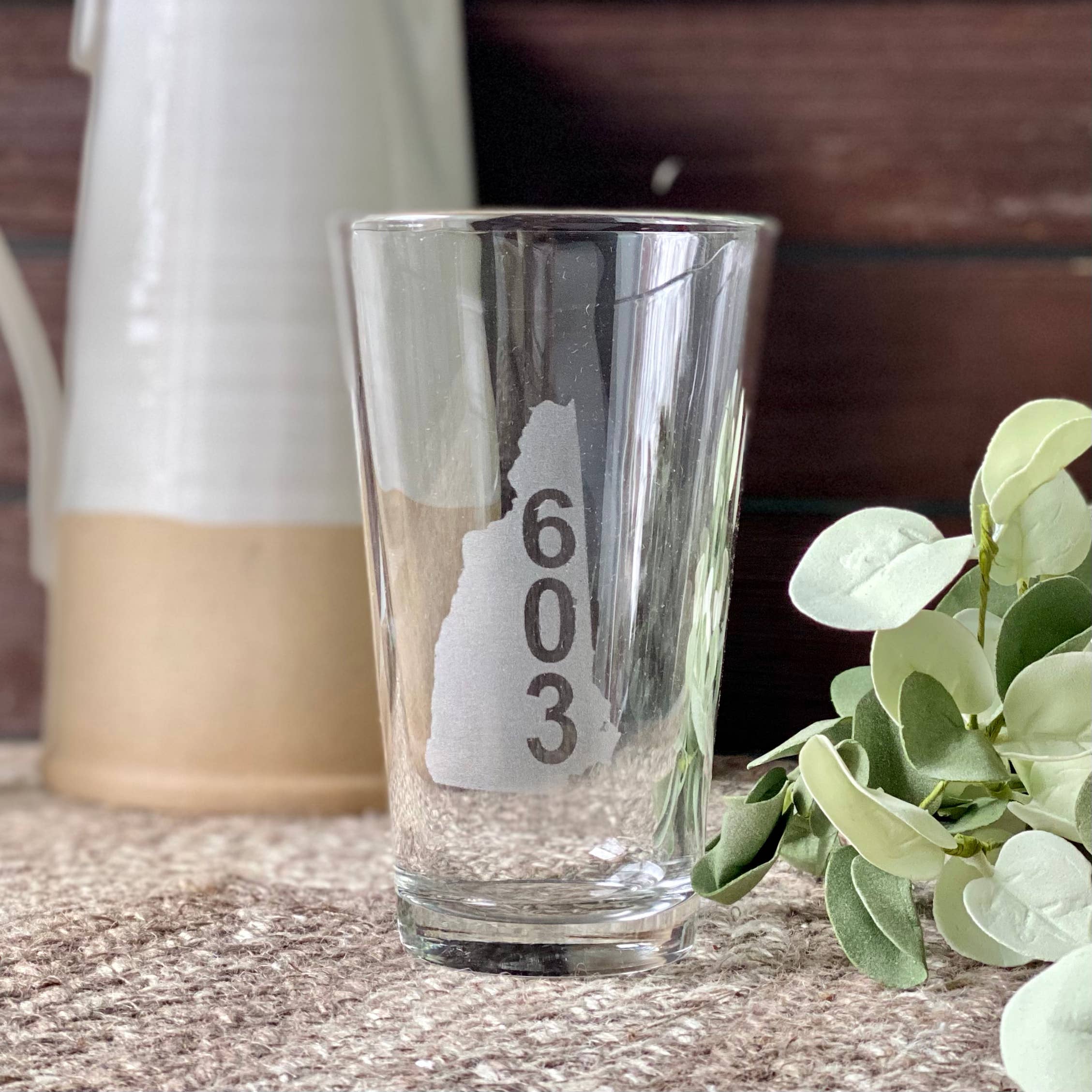 603 New Hampshire Etched Pint Pub Glass by My Country Story