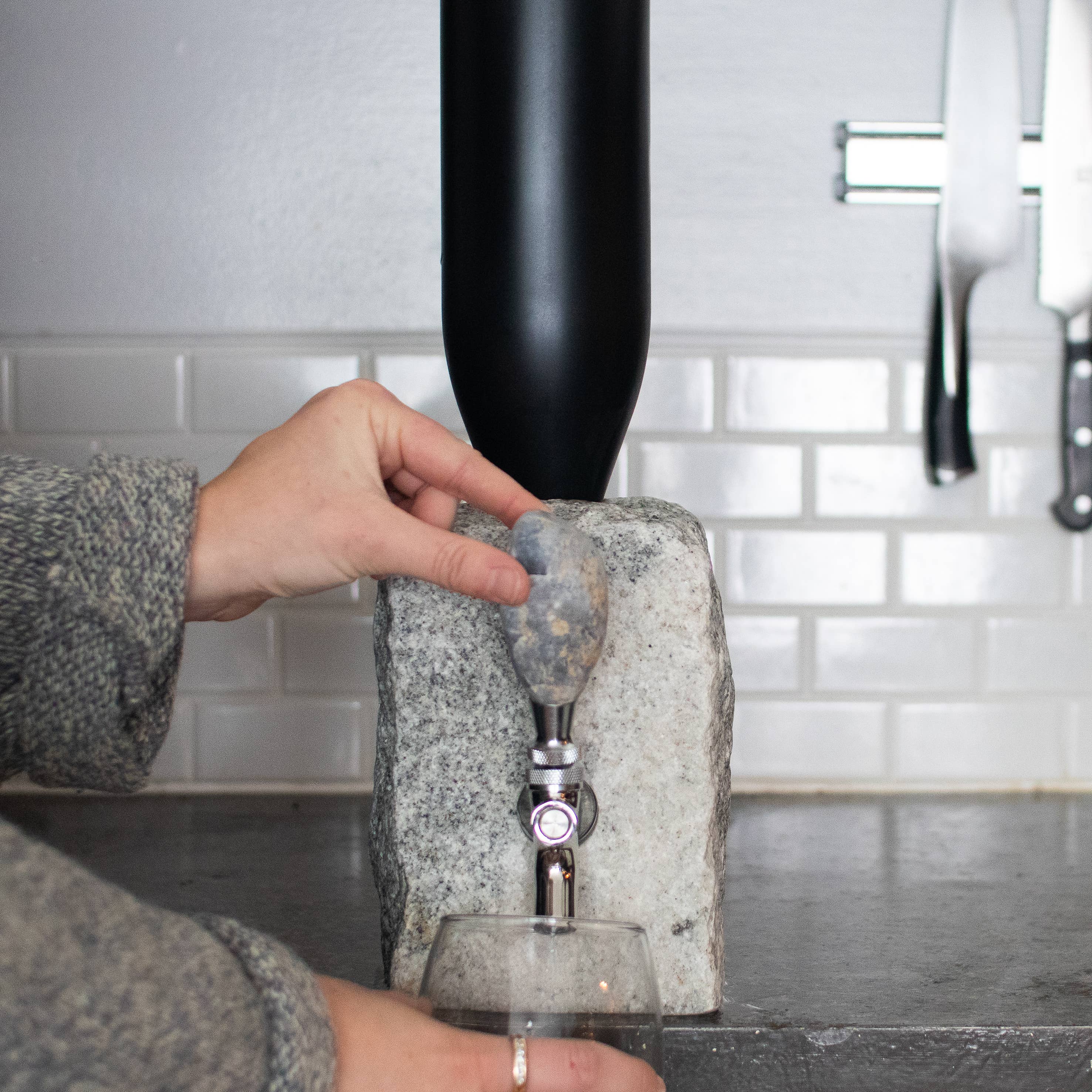 Stone Drink Dispenser: Gray / Stainless by Funky Rock Designs (F)