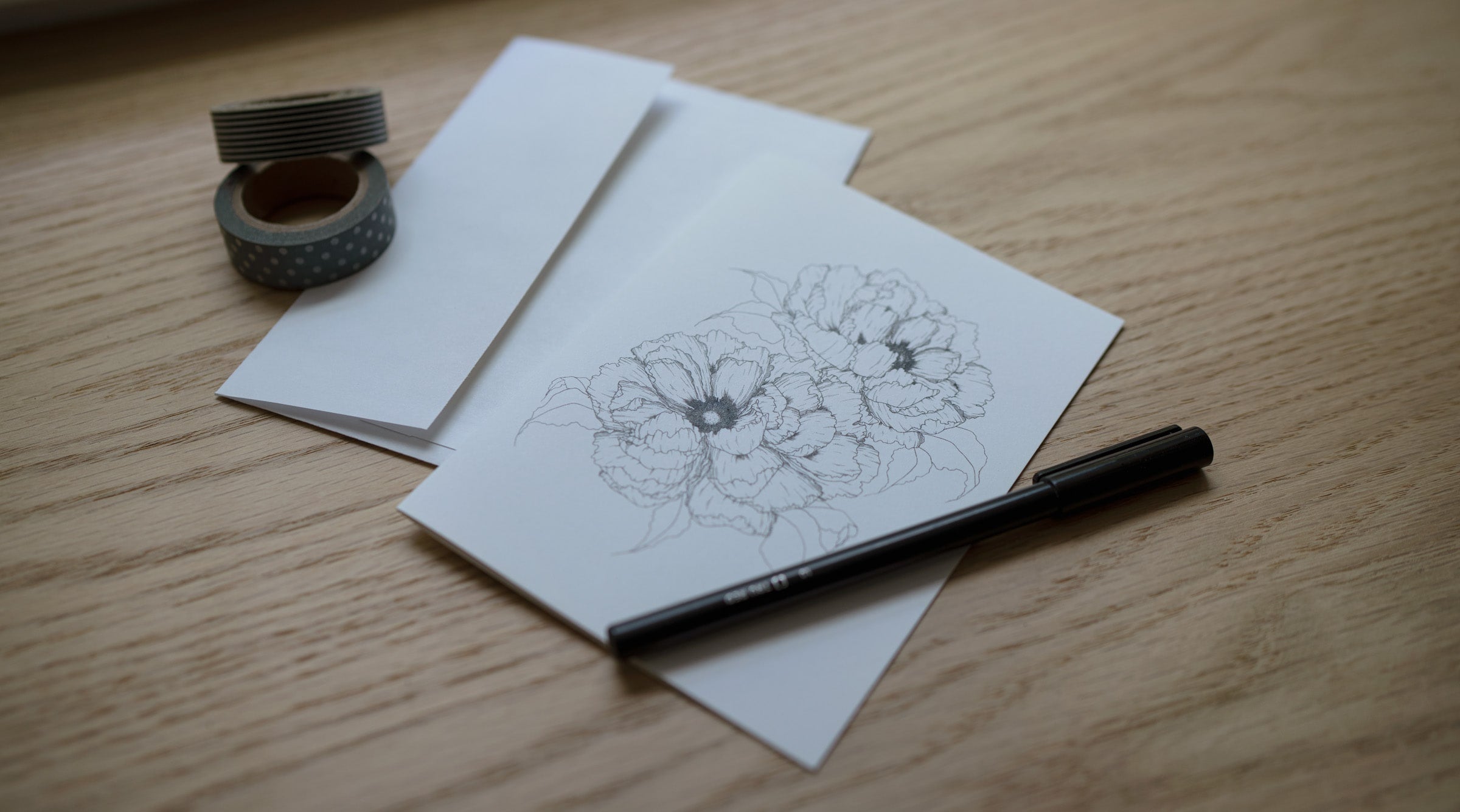 Two Peonies w Silo - greeting card Edgecomb Potters