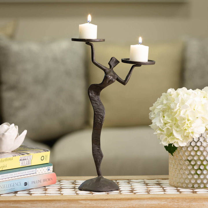 Fancy Lady Cast Iron Double Candle Holder -  Edgecomb Potters