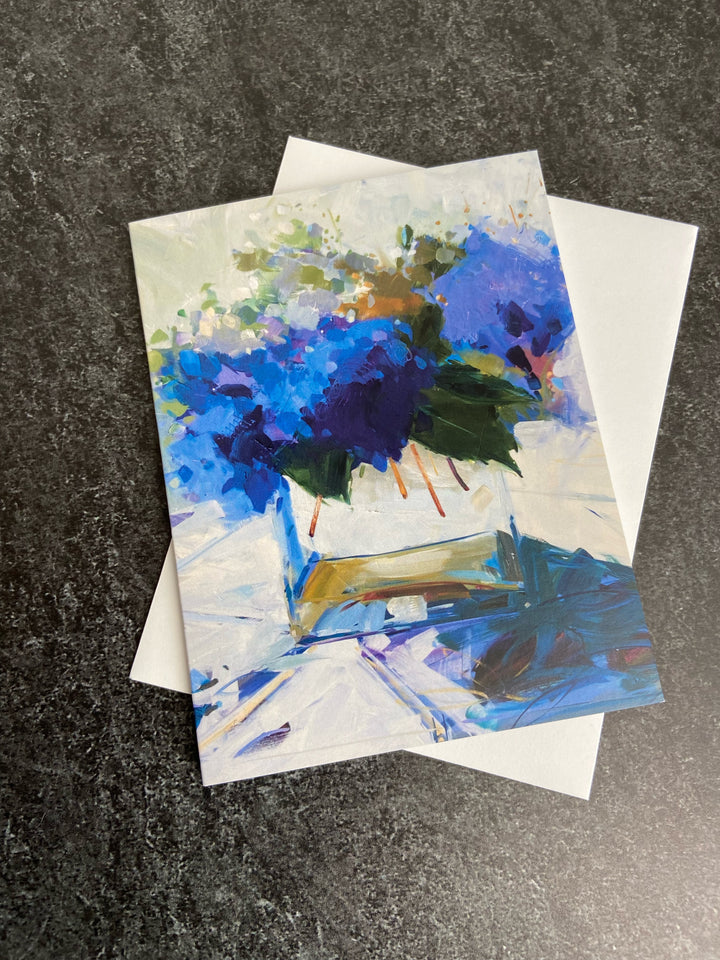 Blue Hydrangeas and Smoke Treet Greeting Card - Greeting & Note Cards Edgecomb Potters
