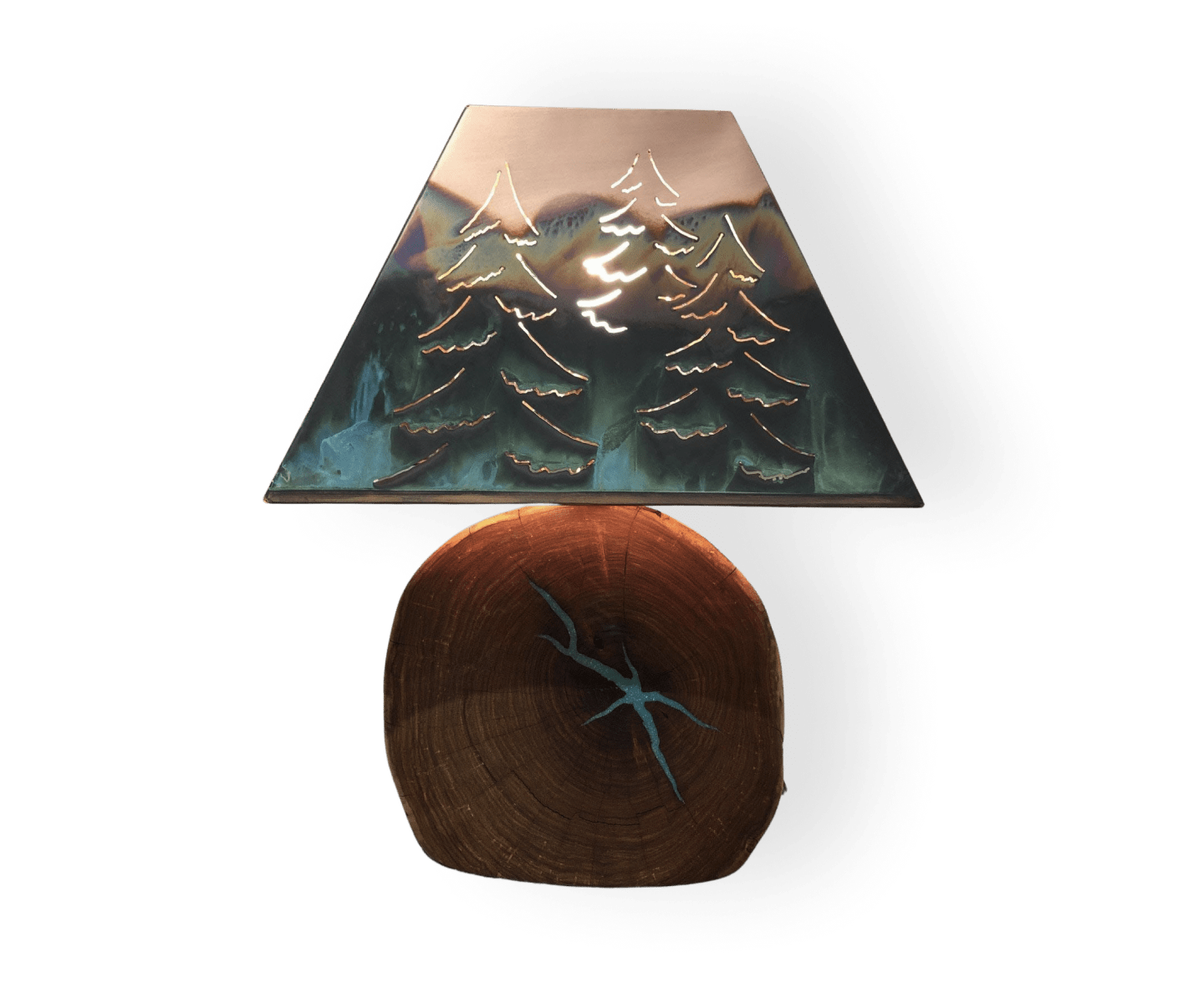 Washed Green Tree Copper Shade/Mesquite Base Lamp - Lighting Edgecomb Potters